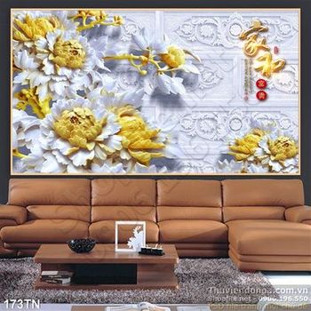 Tranh giả ngọc hoa mẫu đơn vàng