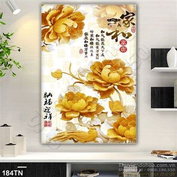 Tranh giả ngọc hoa sen thư pháp