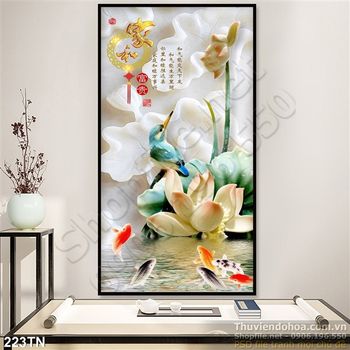 Tranh giả ngọc hoa sen thư pháp