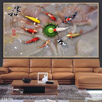 Tranh giả ngọc cá Koi thư pháp