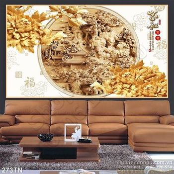Tranh điêu khắc gỗ hoa và phong cảnh