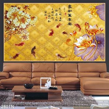 Tranh giả ngọc hoa và cá Koi