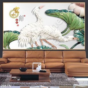 Tranh giả ngọc chim hạc và sen