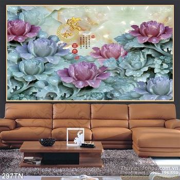 Tranh giả ngọc hoa sen thư pháp