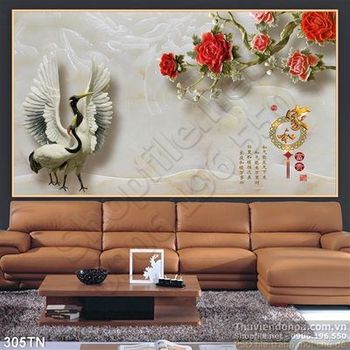 Tranh giả ngọc chim hạc và hoa hồng