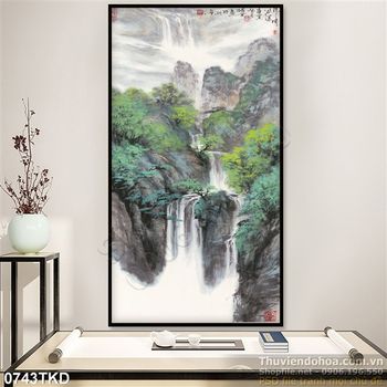 Tranh sơn dầu thác trang trí phòng khách