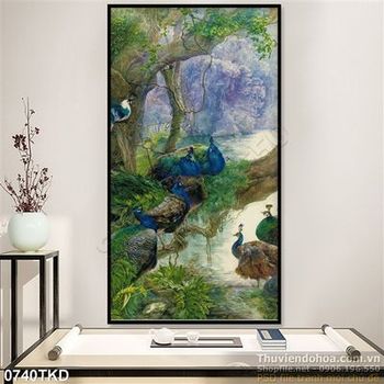 Tranh sơn dầu chim công nghệ thuật