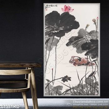 Tranh thư pháp hoa sen