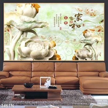 Tranh giả ngọc hoa sen thư pháp