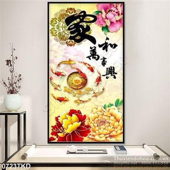 Tranh cá chép và hoa mẫu đơn nghệ thuật