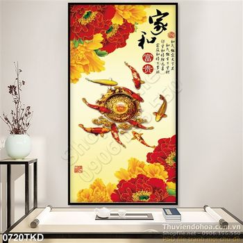 Tranh cửu ngư và hoa mẫu đơn kim tiền