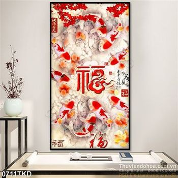 Tranh hoa đào và cá chép hoa Đào