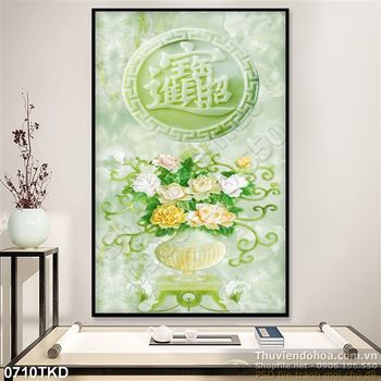 Tranh gỉa ngọc bình hoa mẫu đơn