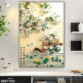 Tranh hoa Đào và trang trí phòng khách