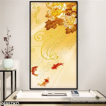 Tranh hoa mẫu đơn và cá chép phong thủy