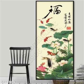 Tranh hoa Sen và cửu ngư trang trí phòng khách