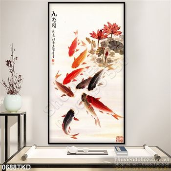 Tranh thư pháp cá chép