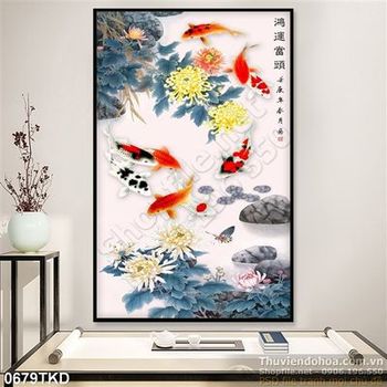 Tran cá chép và hoa cúc phong thủy
