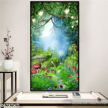 Tranh sơn dầu cảnh trong rừng trang trí phòng bé