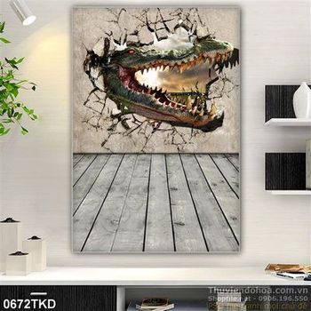 Tranh 3D cá sấu trang trí phòng bé