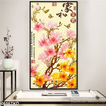 Tranh hoa mộc lan thư pháp
