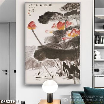 Tranh thư pháp hoa sen  nghệ thuật