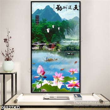 Tranh phong cảnh hữu tình và hoa sen