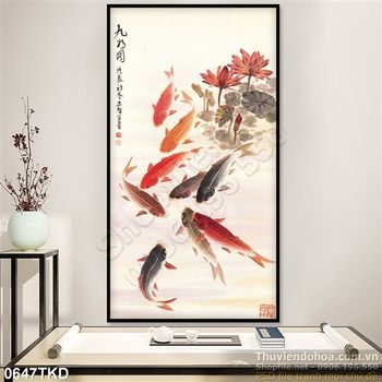 Tranh thư pháp cá chép nghệ thuật