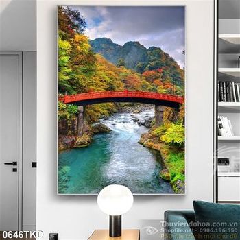 Tranh cây cầu bắc qua sông