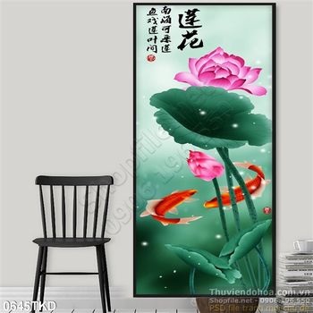 Tranh hoa sen thư pháp