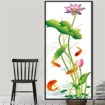 Tranh hoa Sen và cá koi in gạch chất lượng cao