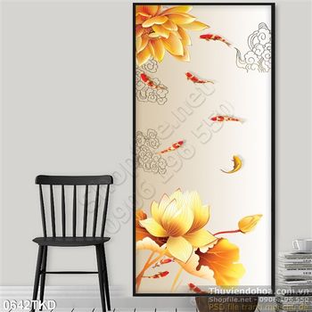 Tranh hoa sen kim tiền và cá koi