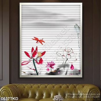 Tranh hoa Sen thư pháp