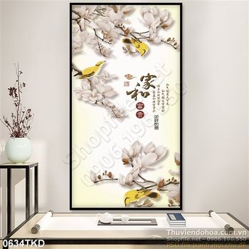 Tranh hoa mộc lan và chim sẻ