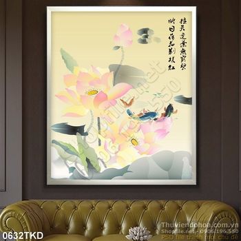 Tranh hoa Sen thư pháp nghệ thuật