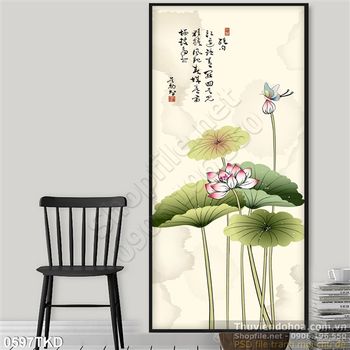 Tranh hoa Sen thư pháp treo tường