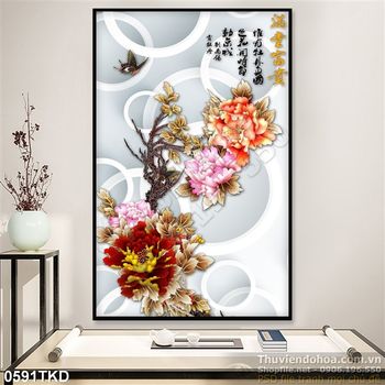 Tranh thư pháp hoa mẫu đơn nghệ thuật