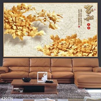 Tranh điêu khắc gỗ hoa mẫu đơn