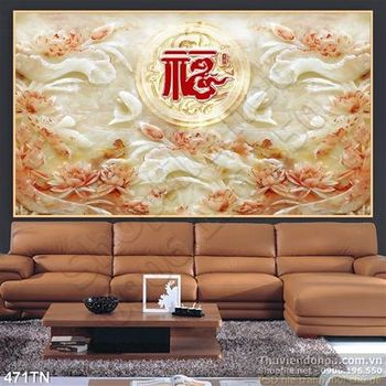 Tranh giả ngọc hoa sen và cá chép trang trí