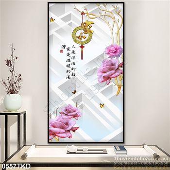 Tranh hoa hồng và chữ thư pháp dán tường đẹp