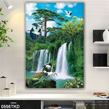 Tranh thác nước và chim Hạc treo tường