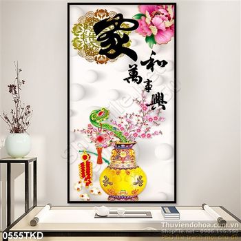 Tranh bình hoa Đào in lịch Tết