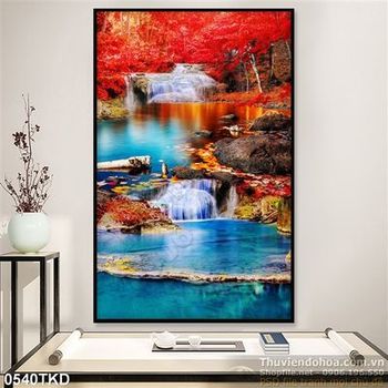 Tranh thác nước trong rừng mùa thu