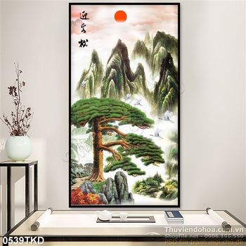 Tranh cây Tùng và thác nước treo tường