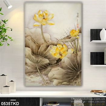 Tranh hoa Sen thư pháp trang trí nghệ thuật