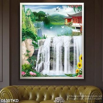 Tranh thác nước và chim thiên nga nghệ thuật