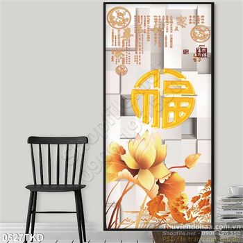 Tranh thư pháp và hoa Sen