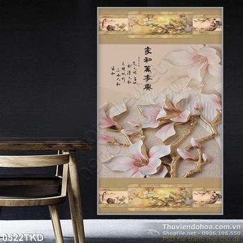 Tranh điêu khắc hoa mộc lan thư pháp