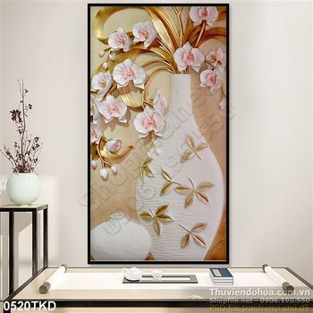 Tranh bình hoa lan điêu khắc