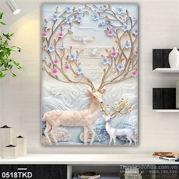 Tranh điêu khắc hươu nghệ thuật trang trí tường